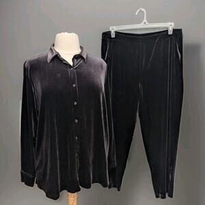Joan Rivers Pull-On Pant Shirt Crushed Velvet Velour Lounge XL Pockets